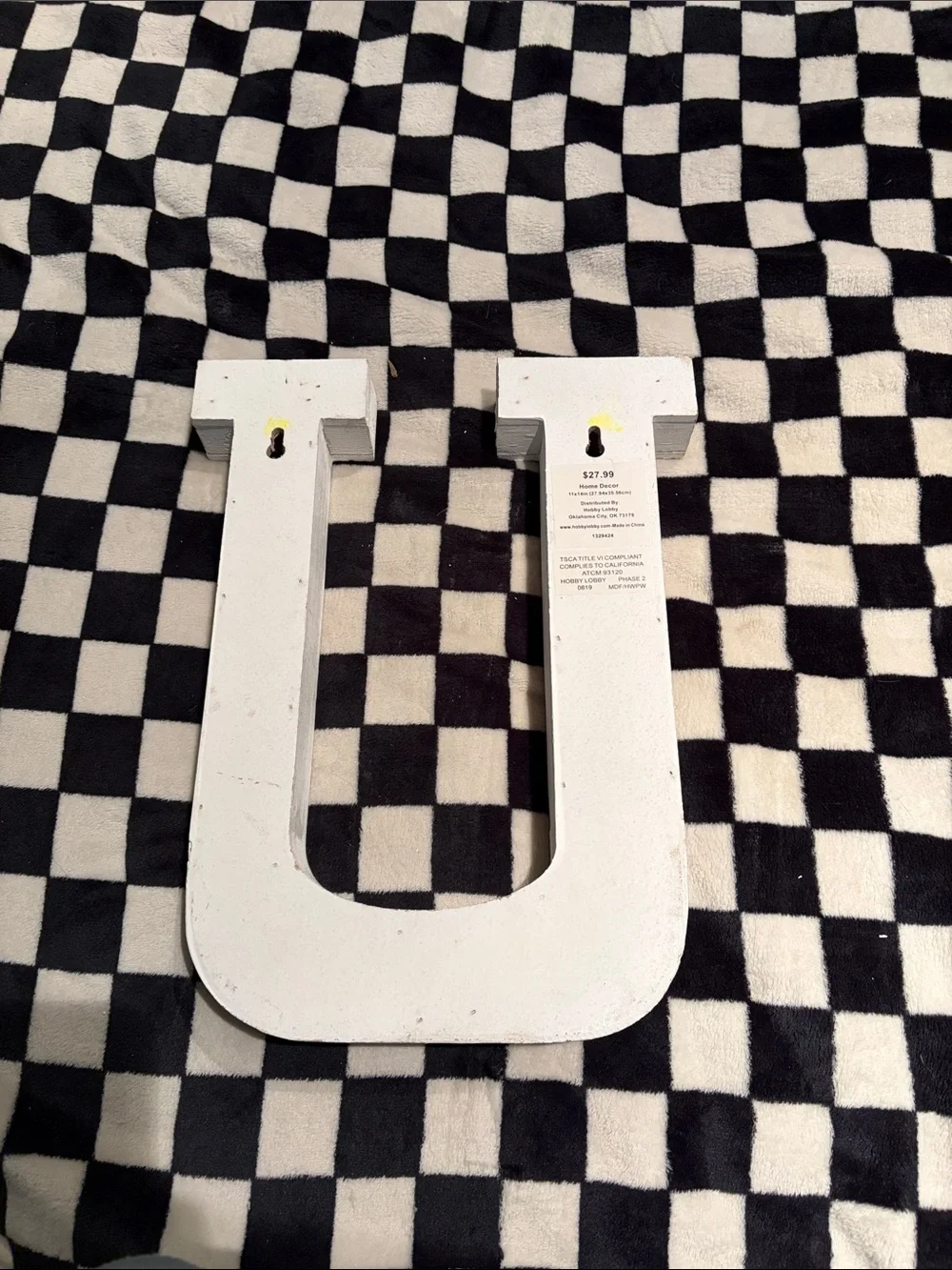 Hobby Lobby White Distressed Wooden Letter U Accent